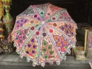 Indian Outdoor Sun Shade Patio Umbrella 70" Peacock Embroidered Garden Parasol N