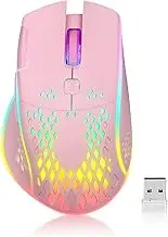 VEGCOO Gaming Mouse, Wireless Mouse Rechargeable Honeycomb Wireless Gaming Mouse with RGB Light/USB Receiver/USB Cable/Adjustable DPI, Optical Gaming Mice Mouse for Laptop PC Computer(Pink)