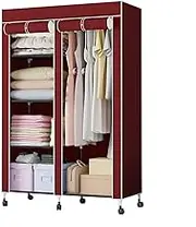 Portable Wardrobe Portable Canvas Wardrobe Shelves, Clothes Closet Storage Organizer with Hanging Rail, Shelves, for Bedroom, Living Room Clothes Rack