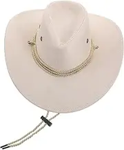 [COLLBATH] Men's Western Cowboy Hat Wide Brim Sun Hat Faux Felt Cowboy Hat Versatile Outdoor Accessory White