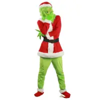 在飛比找蝦皮購物優惠-歐美聖誕節衣服飾成人款綠毛怪格林奇服裝面具頭套派對服裝批發