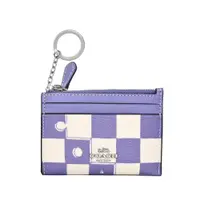 在飛比找PChome24h購物優惠-COACH紫白字塊棋盤格前卡夾鑰匙零錢包
