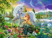 Jigsaw puzzle Fantasy Mythology Unicorn Maiden Gathering at Twilight 200 pc NEW
