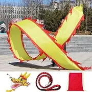 Dragon Poi Washable Dragon Dance Ribbon Kite, Fitness Dragon Spinning Ribbon with 3D Real-Like Plastic Dragon Head, Stage Prop Set for Event Celebration