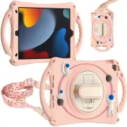 Catzon iPad Case Rugged Case with Handle Stand Shoulder Strap for iPad 10.2 Inch 2019/2020/2021-Pink