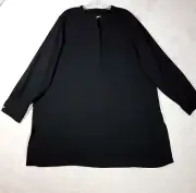 Anne Klein Top Womens XL Black Long Sleeve Nehru Collar Hem Side Split Tunic