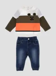 GUESS Brown Multi Top and Pants 2 Piece Set Size: 24M, Cotton