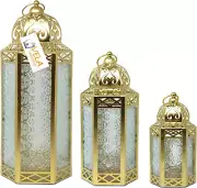 Moroccan Candle Lanterns Decorative Set of 3 for Floor, Ramadan Decorations, Ind