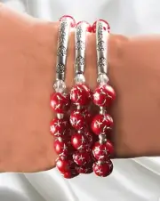 Handmade Red Snowflake Beads Memory Wire Bracelet