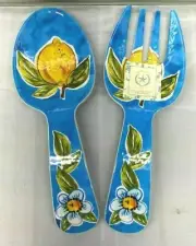 Blue Yellow Lemon Utensil Set Serving Fork Spoon Melamine New 11” The Prairie