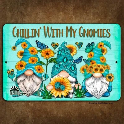 Gnome Sign Chillin with Gnomies handmade metal wall art tin home decor gift