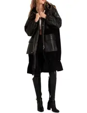 [Belle & Bloom] Oversized Leather Panelled Coat in Black