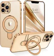 GaoBao Magnetic for iPhone 13 Pro Max Case, [Compatible with MagSafe][Full Camera Protection], Clear Back Phone Case with Invisible Ring Kickstand Case for iPhone 13 Pro Max 6.7", Desert Titanium Gold