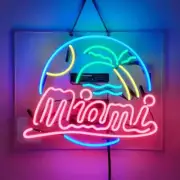 Miami Beach Palm Tree Sun Acrylic Neon Lamp Sign Light 20"x16" Room Wall Decor