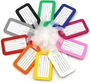 12pcs Luggage Tag, H&W Plastic Luggage Tags for Suitcase with Lanyard & Name ID Identifiers, 12 Colors Label Travel Accessories Airplane Suitcase Labels