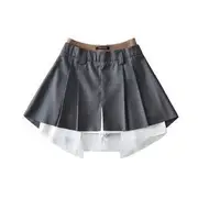 High Rise Paneled Color-Block Mini Pleated Skirt Gray - XL