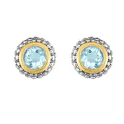 18k Gold And Sterling Silver Aquamarine Stud Earrings