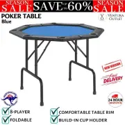 8-Player Folding Poker Tabletop Card Poker Game Mat with Cup Holders Blue vidaXL