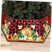 Christmas Tree Collar,Buffalo Plaid Nativity Christmas Tree Collar for