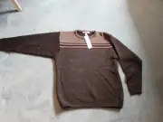 NWT Mens Geoffrey Beene Brown Striped Sweater Large Made in UK Acrylic Wool