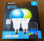 Merkury Innovations A21 Smart Multicolor LED Bulb, 75W, Dimmable, 2-Pack
