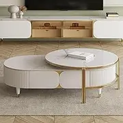 EKDJSN Round Coffee Table Set of 2, Retractable Nesting Table Design, Vertical Relief Craftsmanship, Nested Coffee Table Rounded Corner Design, No Assembly Required(51.1in+35.4in)