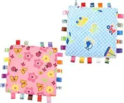 SUPVOX 2Pcs Security Blankets Soft Comforters for Boys with Bright Tag Designs for Newborns Fun for Strollers Car Seats