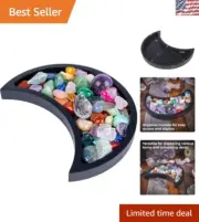 Elegant Crescent Moon Tray for Crystals - 10" Black Wooden Display Organizer
