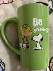 New Peanuts Travel Cup Mug with Lid Rubber Seal Snoopy & Sally “Be Giving” 18oz