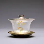 200ml clear gaiwan glass tureen floral relief print covered bowl cup saucer mat