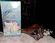 Vintage Avon Sea Treasure Seashell Glass Bottle Iridescent Conch Shell Bath Oil