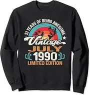 [X.Style] Retro 33 Year Old Fishing Lover Born July 1990 33rd Birthday Sweatshirt ds1814 Sweater (L) Black