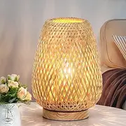Rattan Table Lamp, Stepless Dimmable Small Beside Lamp, Boho Bamboo Woven End Table Lamp, Nightstand Lamp Desk Lamp for Living Room, Home Decor (LED Bulb Included)