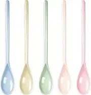 luckaide Plastic Egg Spoons, Pack of 5 Plastic Spoons, Colourful Long Spoons, Reusable, Plastic Coffee Spoon, Yoghurt Spoon, Jam Spoon, Long Handle Spoon for Imitation Porcelain Tableware