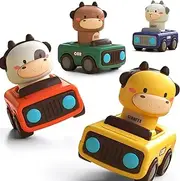 ALTGOU Press and Go Car Toys for Toddlers 1-3, Baby Animal Racing Cars, Infant Play Vehicle Set, Baby Push Go Friction Car Toys for 6-9-12-18 Months, 1st Birthday Gifts for 1-2 Years Old Boys