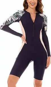 [KEOYA] Women's Long Sleeve Zipper Wetsuit One Piece Sun Protection Board Shorts Surfing Rashguard