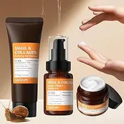 QUIYUM Snail Mucin 97.5% Korean Skin Care Set, Mini Travel Essentials, Beauty Gift Set with Snail Mucin Purifying Gel Cleanser, Multi-effect Serum, Cream, for Dull Skin & Fine Lines, Korean Skincare