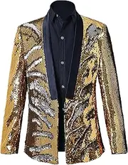 [DGHM-JLMY] Men Two Color Conversion Shiny Sequins Blazer Suit Jacket Shiny Sequin Blazer Tuxedo Party Dinner Prom Suit Jacket