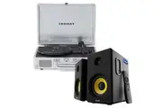 Crosley Cruiser Bluetooth Portable Turntable - Silver + Bundled Majority D40X Bluetooth Speakers