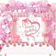 Pink Bow Birthday Decorations - Pink Bow Balloon Arch Kit Metallic Tinsel Stream