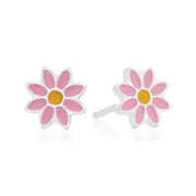 Sterling Silver Pink Enamel Flower Kids Stud Earrings