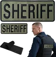 WILDREEDS 2 Pieces Hook and Loop Sheriff Patches, Tactical Sheriff Embroidery Patch for Sheriff Vest Jacket Back Panel(1Pcs Small and 1Pcs Large, Green)