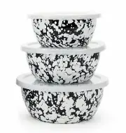 Golden Rabbit Enamelware Nesting Storage Bowl & Lids, Set of 3, 9 Color Choices