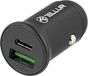 TELLUR Super Car Charger FCC7, Power Delivery Max.60W on 24V, Max.30W on 12V, QC 30W, Huawei's Supercharge Capable USB, Type-C, Compatible with iPhone 11 Fast Charge, Aluminum, Black