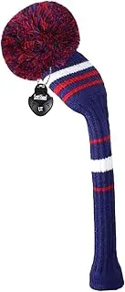 Scott Edward 1PCS Hybrid Knitted Golf Club Cover Head Cover with a Pom Pom Fits Well Hybrid(UT) Club with Rotating Number Tags for Male/Female Golfers (Deep Blue Red White)