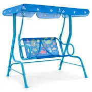 Costway 2-Seater Porch Swing Chair Garden Swing Bench w/Adjustable Tilt Canopy & Metal Stand Dinosaur Pattern