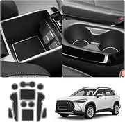 2022-2024 Toyoat Corolla Cross SUV Center Console Liner Mats - Non-Slip Cup Holder Inserts, Shifter Trim, Anti-Dust Door Pocket Liners - Interior Accessories 11 PCS (White)