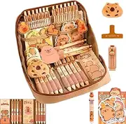 Cute Capybara Pencil Case with 10 Compartments 90° Wide Opening Mouth Pencil Pouch with Kawaii Pins Plush Cute Stationery