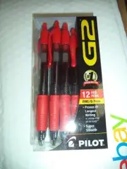 12 PILOT G2 RED ROLLER BALL PENS fine 072838135872 GEL 13587 G27-RED 0.7 mm