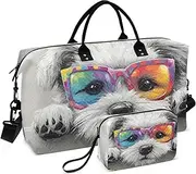 [YXYZRMY] Cute Puppy Glasses Travel Duffel Bag Gym Bag Sports Tote Bag with Multiple Interior Pockets Shoulder Weekender Bag for Women Men with Toiletry Bag 20.5”x 7.9”x 13.8”, Multi-Colored, one size